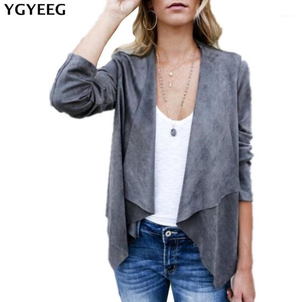 

ygyeeg autumn winter jackets fashion new women imitation deerskin decoration irregular jacket short brown gray outerwear jackets1, Black;brown