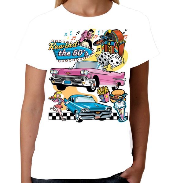 

2020 fashion summer style ladies rewind the 50's t-shirt diner rock n roll rockabilly tee shirt sport hooded sweatshirt hoodie