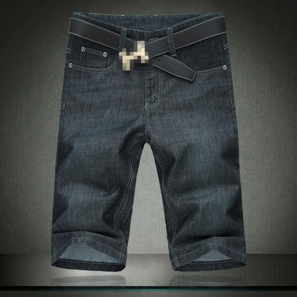 

men's jeans summer black men 2021 jean oversized 54 56 fashion solid stretch short casual elastic cotton denim shorts pants 1378, Blue
