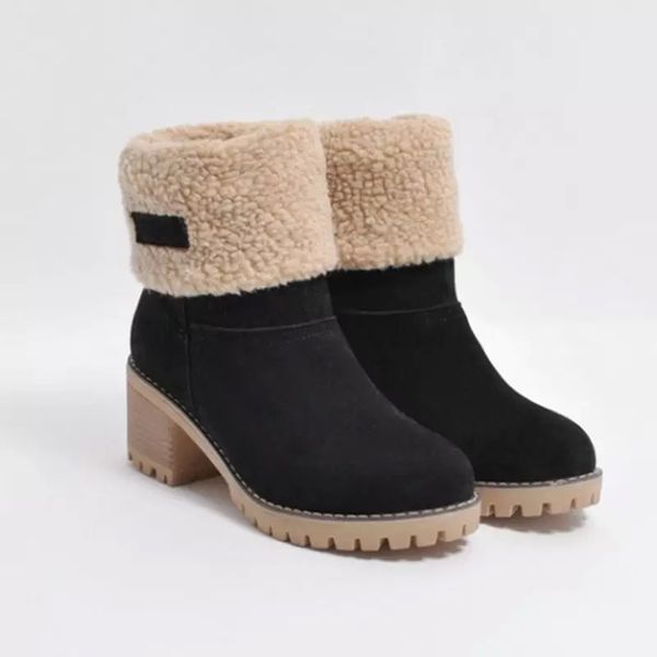 

2019 winter new women boots outdoor keep warm boots snow thick heel with round head large code chaussures femme #vw7b, Black