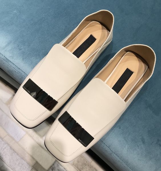 

square head flat sole shoes with single heel and two lefu shoes for women 2020 new leather lazy flat shoes, Black