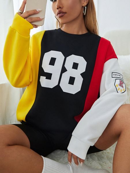 

slogan graphic colorblock drop shoulder sweatshirt u1ra#, White;black