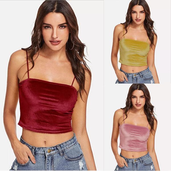 

new women sleeveless bandage velvet crop vest solid tank camisole club party beach summer camis