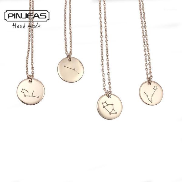 

pinjeas handmade 12 constellation signs zodiac dainty horoscope astrology pendant round charm necklace bridesmaid gift jewelry1, Silver