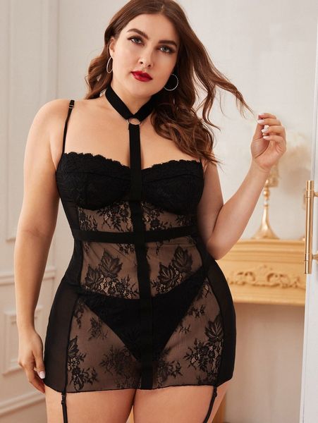 

plus floral lace choker dress 07eo#, Black;white