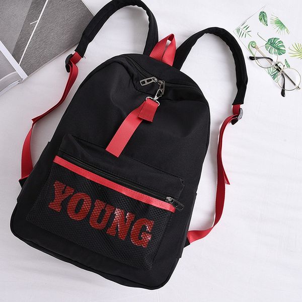 

tide school letter girls backpack teenager bag female women mochila fashion net nylon waterproof escolar young kanken bookbag jahpi, Red;black