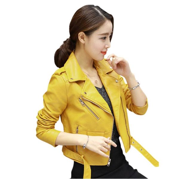 

spring motorcycle leather jacket women zipper faux pu leather bomber jacket black womens coat outwear short jaqueta c4122