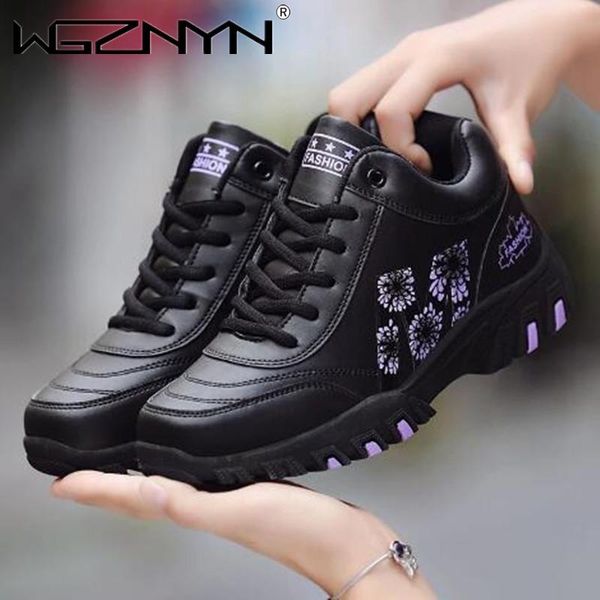 

boots fashion winter sneakers women fur plush flowers black leather chunky comfort sport casual shoes woman basket femme