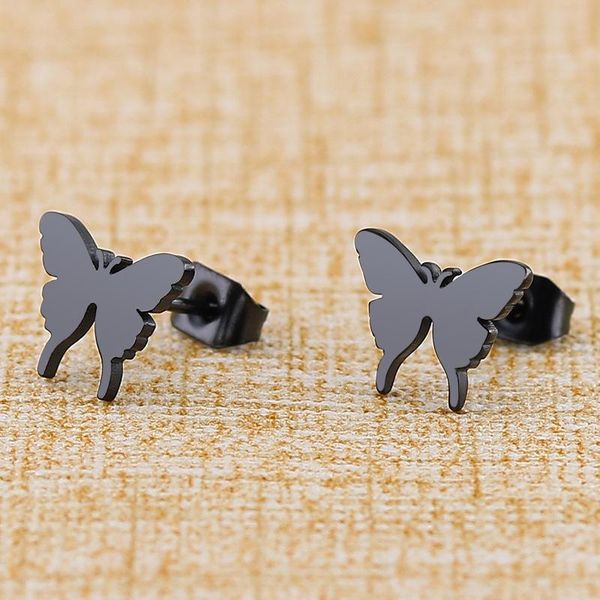 

fashion earring women stainless steel korean butterfly earring gold lady pierced ear punk style women's stud earrings black 2020, Golden;silver