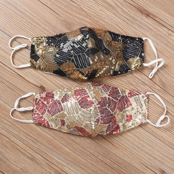 

dual color bling bling sequins fashion face mask dustproof breathable protective cotton mask adjustable reusable masks dhl ing