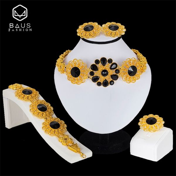 Baus Nigerianer Hochzeit Afrikanische Perlen Schmuck Set Frau Mode Dubai Gold Farbe Schmuck Sets Großhandel Design Brautschmucksets 220105