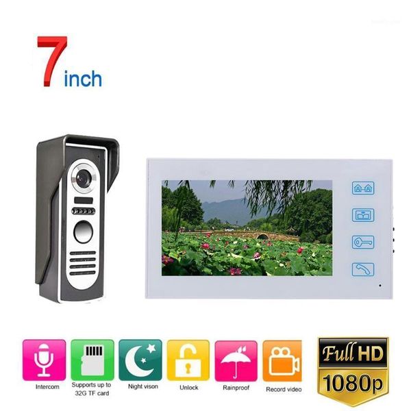

video door phones white intercom system kit 7 inch record wired phone doorbell with hd 1080p camera1