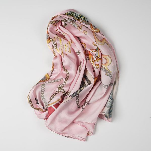 

scarves women's 100% pure silk satin long big scarf shawl wrap neckerchief 175x50cm 68"x19"023, Blue;gray