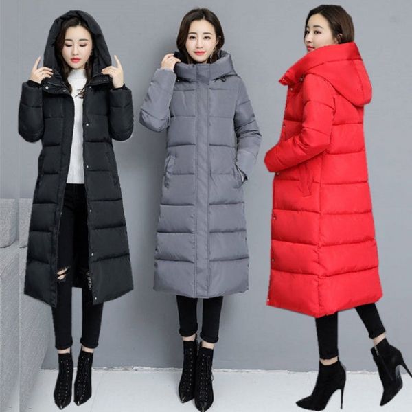 

black winter parka women 2020 fashion long midi hooded coat new elegant zipper women's down jacket casaco feminino