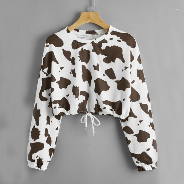 

cow printed hoodies women's sweatshirt 2020 fashion pullover long sleeve crop sweatshirts cute short hoodies undefined1, Black
