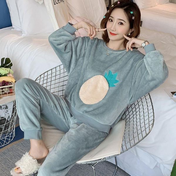 

pajamas for women pineapple women long sleeve flannel shirt pant pajama sleepwear nightwear sets clothes#31, Black;red