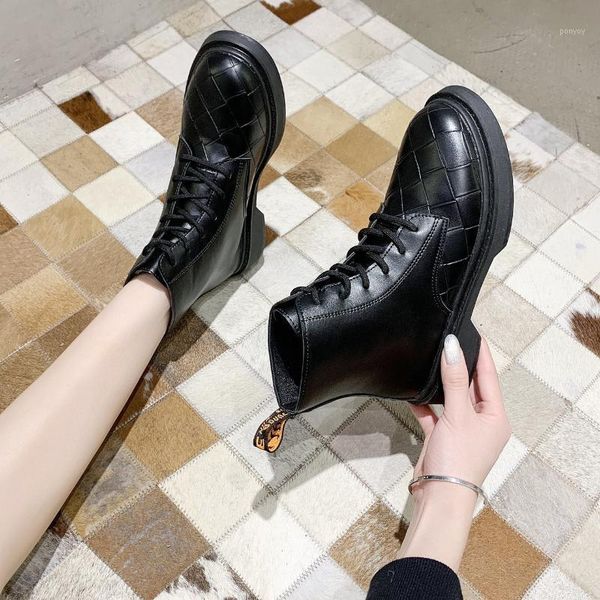 

women platform boots motorcycle boots lace up ankle comfort diamond leather design booties woman shoes black ankle1