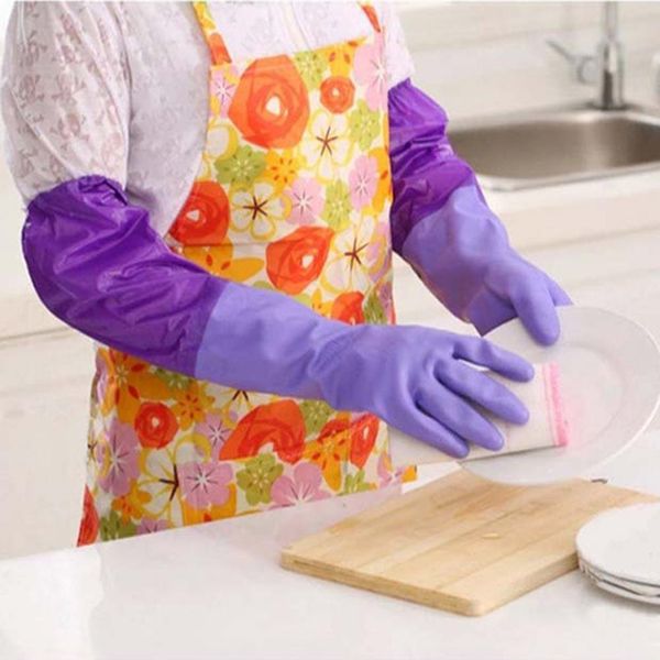 

glove keep warm long sleeve rubber gloves red kitchen wash dishes car cleaning waterproof household, Silver