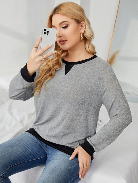 

plus contrast trim raglan sleeve sweatshirt g9dc#, Black
