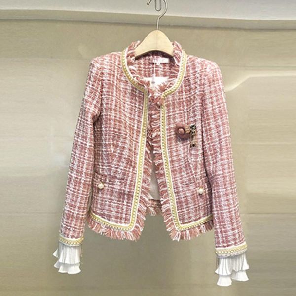

2020 new autumn winter tweed jacket coat women fashion cardigan elegant long sleeve tassels fringed short female jacket outwear, Black;brown