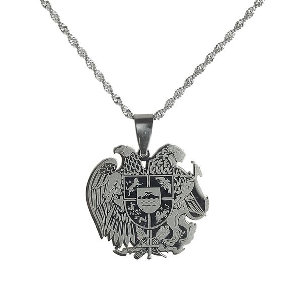 

stainless steel armenian eagle pendant necklaces for women men coat of arms of armenia jewelry, Silver
