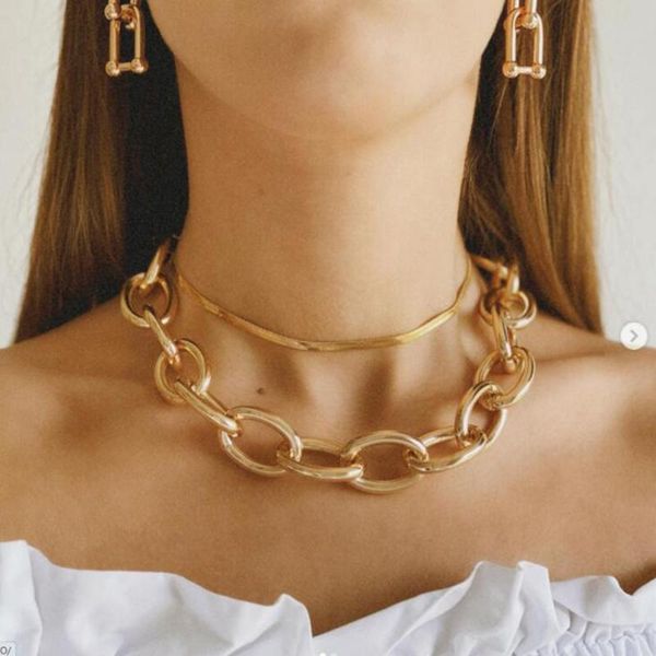 

chokers hip hop thick chain necklace for women female fashion gold link chains short choker collar chunky necklaces statement jewelry, Golden;silver