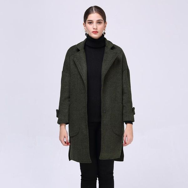 

women's wool & blends abrigo full sashes square collar mujer rushed sobretudo winter coat 2021 loose high-end temperament woman long fu, Black