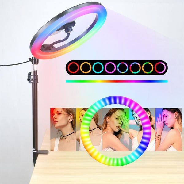 

flash heads rgb ring light dimmable selfie lamp video with stretchable holder stand phone clip for live pography lighting ringlight1