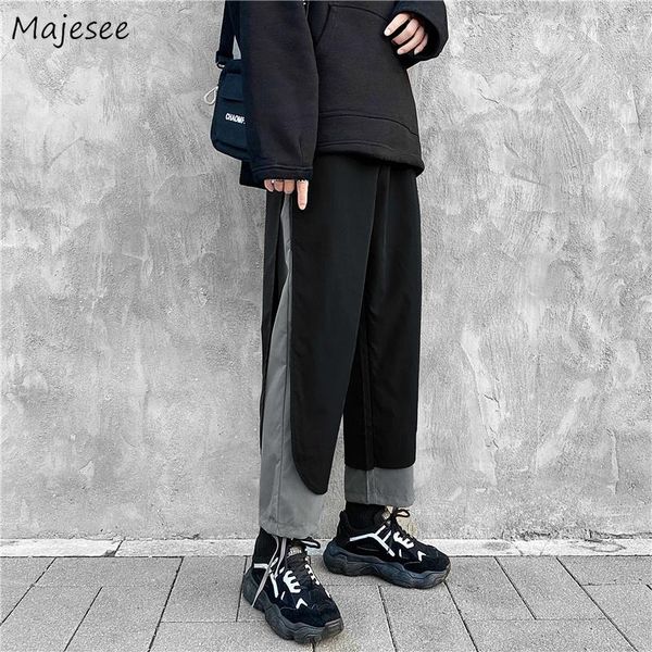 

pants men patchwork fake two piece plus size 3xl hip-hop bf baggy harajuku elastic waist chic leisure designed ankle-length, Black