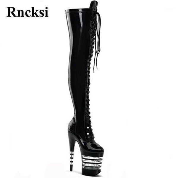 

rncksi new lace up women party over the knee boots ultra 20cm high heels platform boots pole dancing shoes1, Black