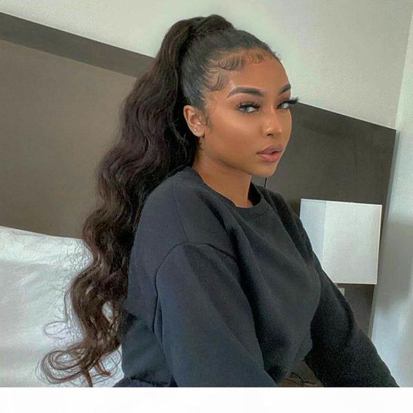 

drawstring ponytail new born drawstring ponytail curly style 1b color human hair pony tail horsetail body wave, Black