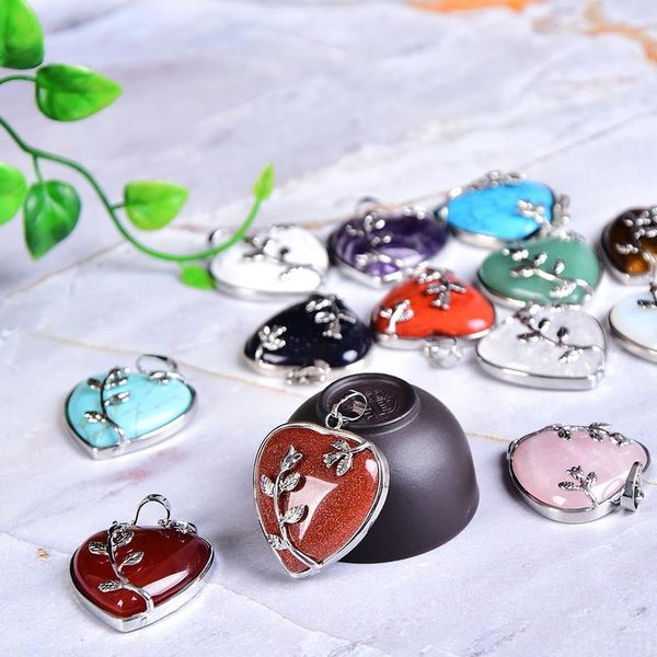 

1pc natural stone crystal heart pendant rose quartz opal amethyst colourful fashion simple for men women qylpdm, Black