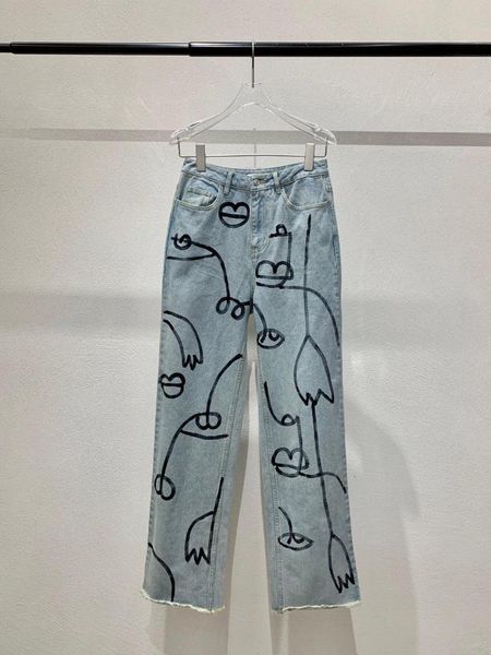 

women's jeans 2021fw luxury women graffiti casual female denim straight pants trouse ddxgz2 9.25, Blue
