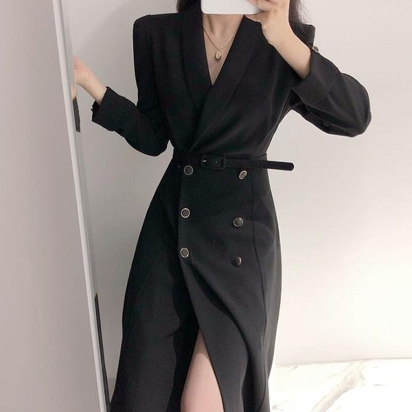 

fall 2021 women coats vintage retro and elegant lapel double-breasted long over the knee long sleeve windbreaker jacket, Tan;black