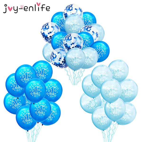 

10pcs 1st balloons blue confetti latex ballons boy one 1 year old first birthday party decorations baby shower