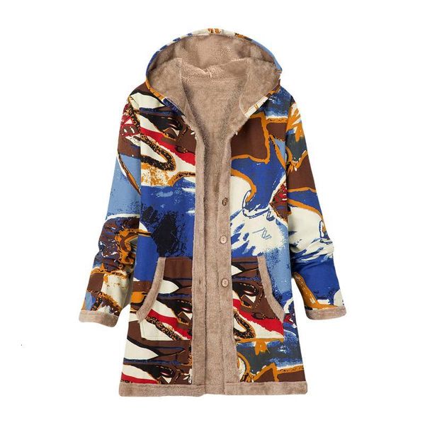 

2021 new women's coats and jackets winter zipper hooded down jacket printed casual fashion parker retro large 5xl ladies coat z1pf, Black;brown