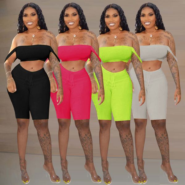 

solid color women clothes 2 two piece outfits sets wrap chest crop tracksuits shorts clothing, Gray