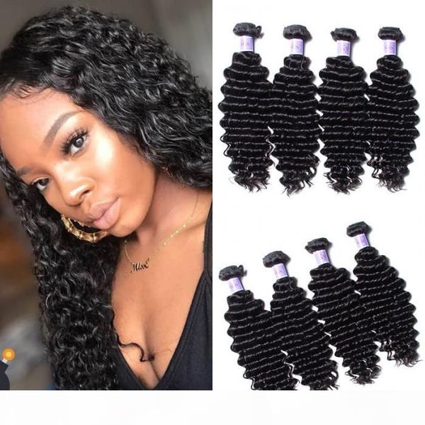 

tkwig peruvian deep wave hair extensions 4 pcs lot for black women human hair lace front left part, Black;brown