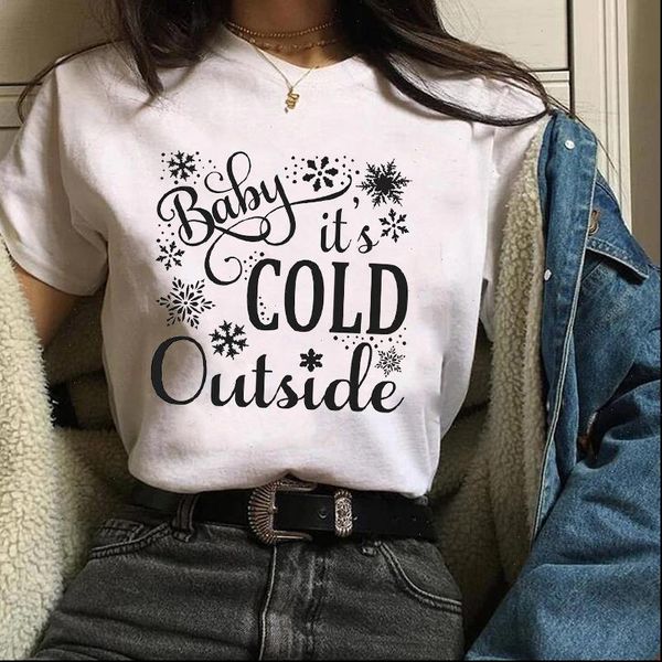 

women print holiday baby cold outside snow flake womens tees ladies graphic female lady t shirt t shirt t shirts, White