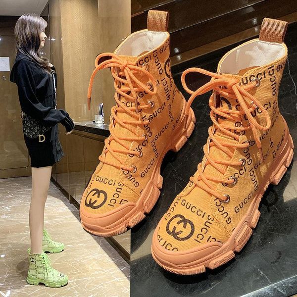 

martin boots women's shoes british 2020 new single locomotive women's thick bottom boots high hel canvas short boots, Black