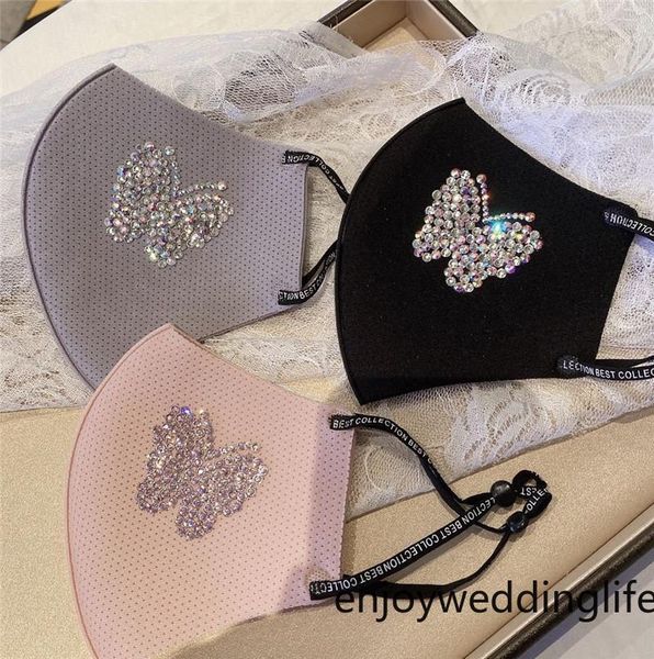 

bling bling butterfly diamond lady fashion face mask dust-proof breathable reusable protective masks for women ing