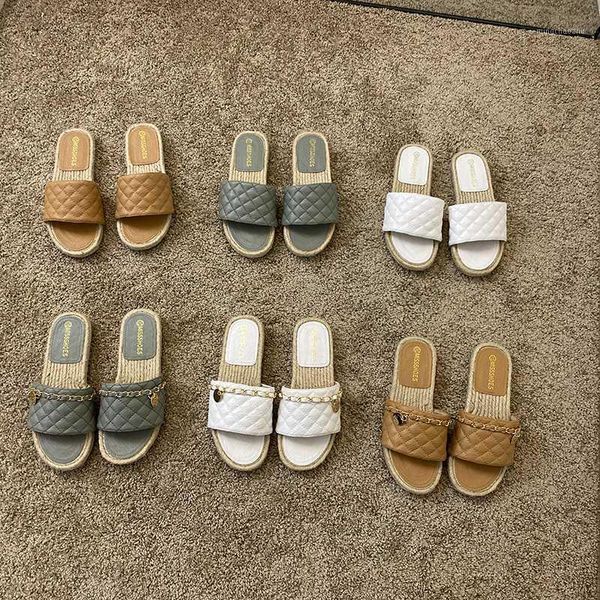 

sandals women espadrilles sewing lattices open toe flats creepers knitted flipflops metal chains&round sheets sandale femme1, Black