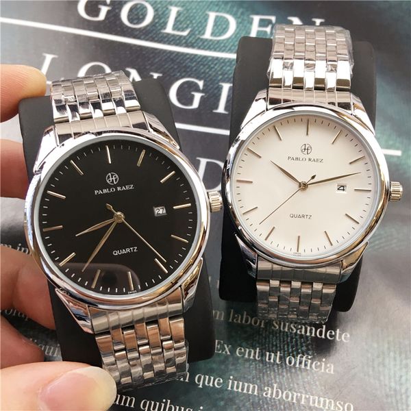 

pablo raez 2021 fashion pure steel casual watch male brand new style quartz luxury wristwatch simple waterpoor metal band man clock sell, Slivery;brown