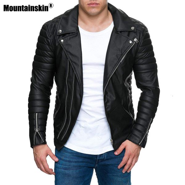 

mountainskin men's mens motorcycle slim fit pu jacket turn-down collar zipper leather coat male sa998