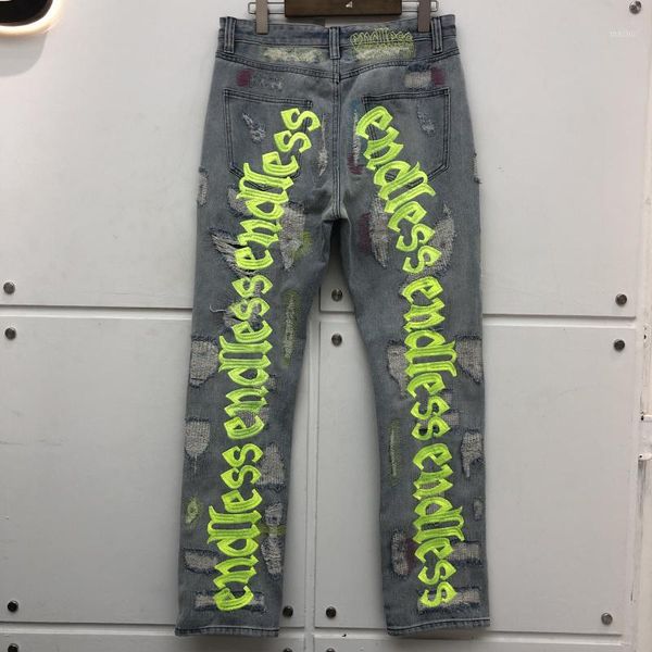 

men women jeans hip hop denim pants embroidered letters logo hole streetwear jeans1, Blue