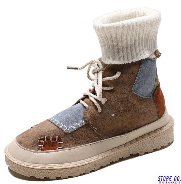 

autumn and winter explosions suede canvas color matching wild high-wool mouthboots women shoes, Black