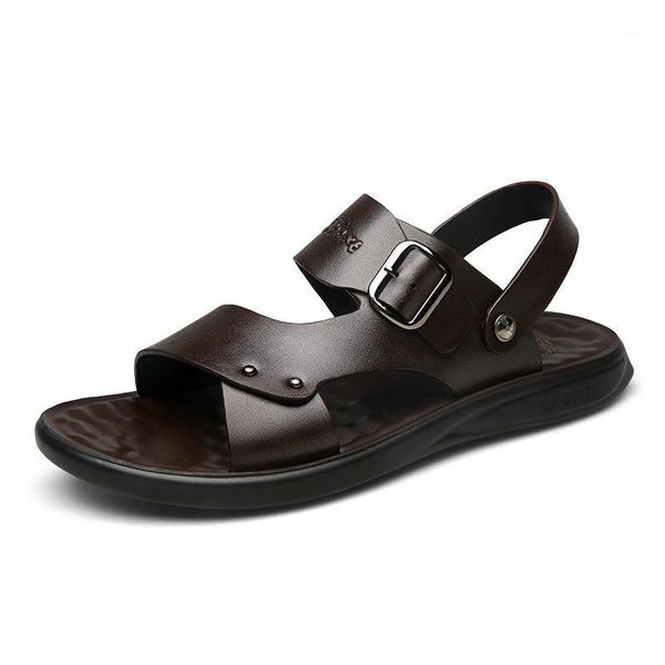 

new casual fashion beachshoes thick-soled wear-resistant sandals men's leather dual-use sandals and slippers leather beach shoes1, Black