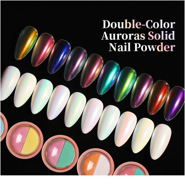 

1 box double color aurora effect nail glitter powder pearl shimmer polish chrome dust pigment mirror effect solid nai jllbyk, Silver;gold
