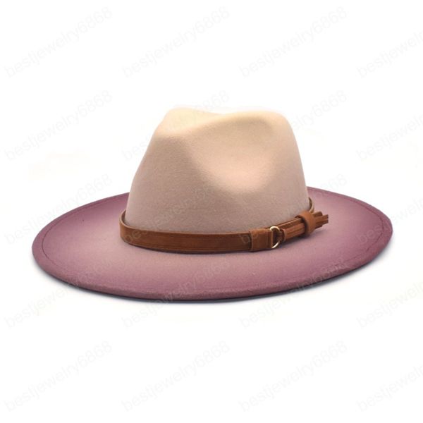 

new wool felt fedora hat with belt buck gentleman winter autumn gradient color jazz cap panama hat, Blue;gray