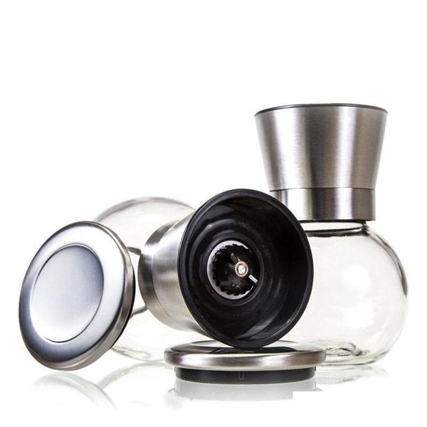 

stainless steel salt and pepper grinder set glass round body mill ceramic rotor practical jllbfh lottery2010